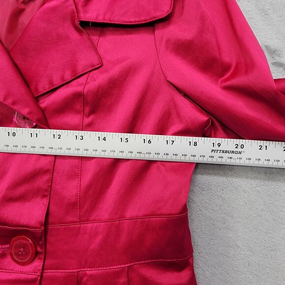 23rd Street Jacket Womens M Hot Pink Satin Sheen Double Breasted Trench Coat - Picture 8 of 11